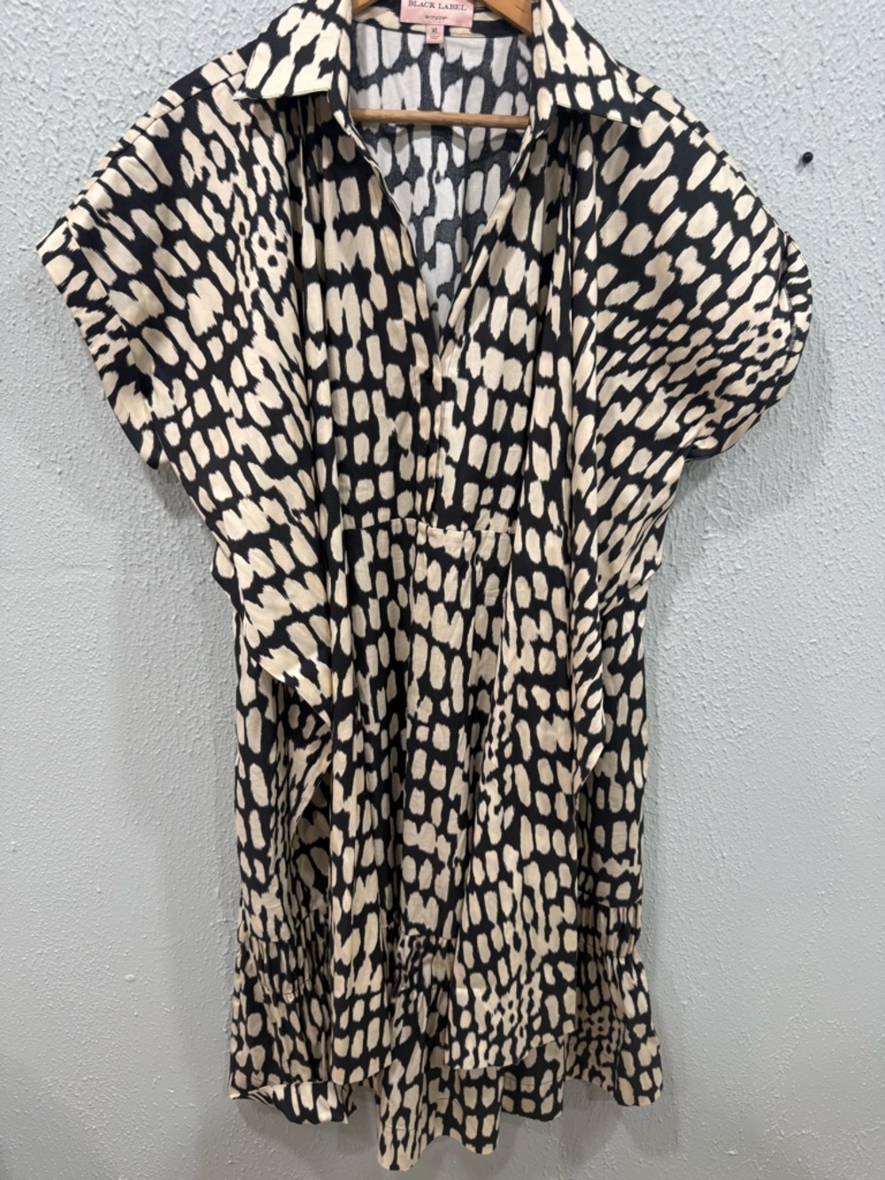 Black Label Chico’s XL Black and Cream Abstract Printed Shirt Dress